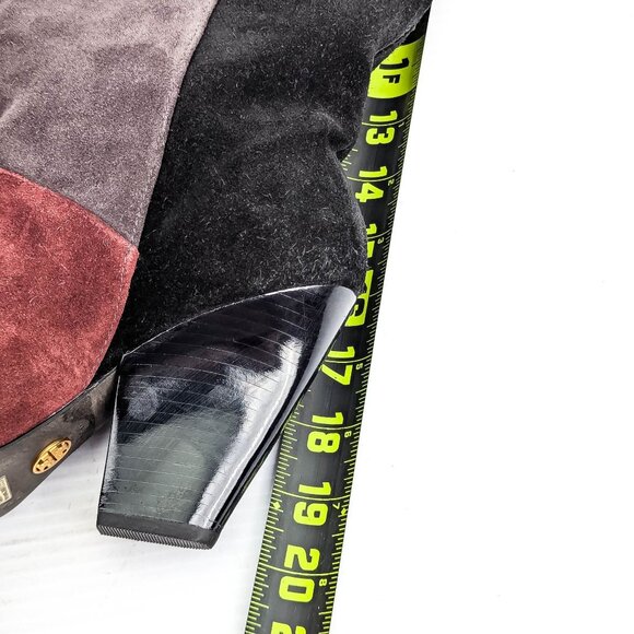 Tory Burch Lilah Patchworks Black Grey Leather Pointy Toe Western Boots 7.5 - Picture 7 of 9